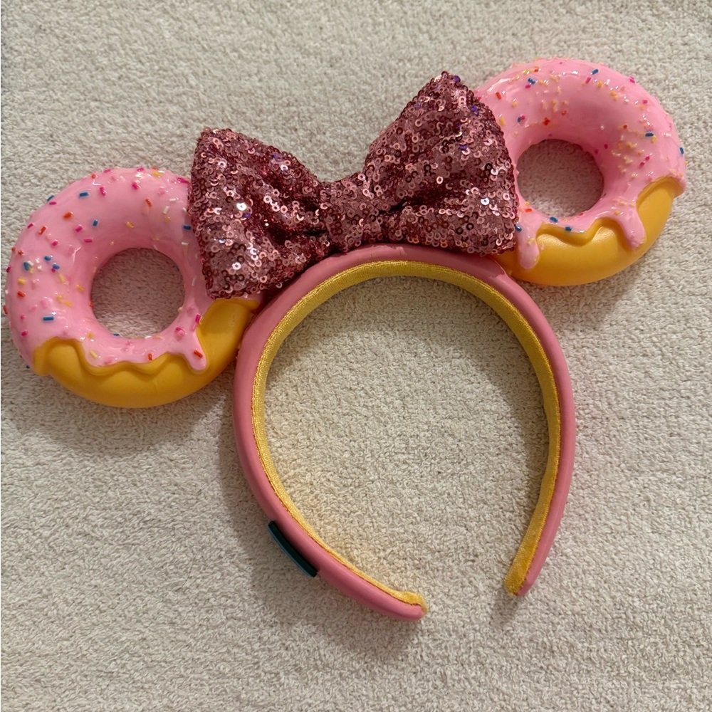 Disney Eats Pink Donut Ears Headband with Glitter Bow